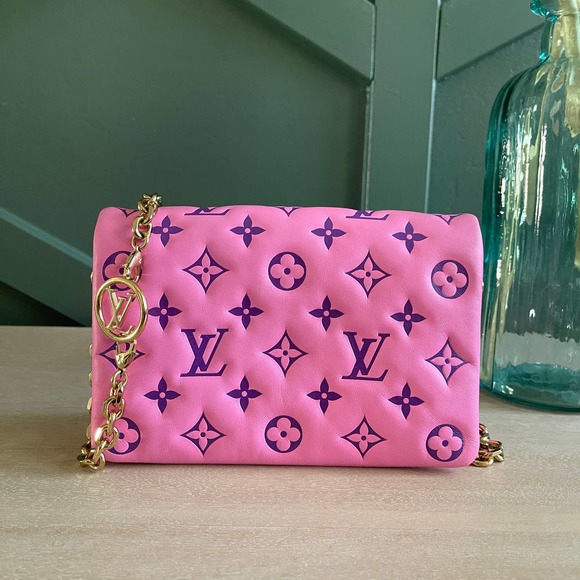 LOUIS VUITTON COUSSIN PM PINK PURPLE LAMBSKIN LEATHER GOLD CHAIN LIMITED  **RARE*